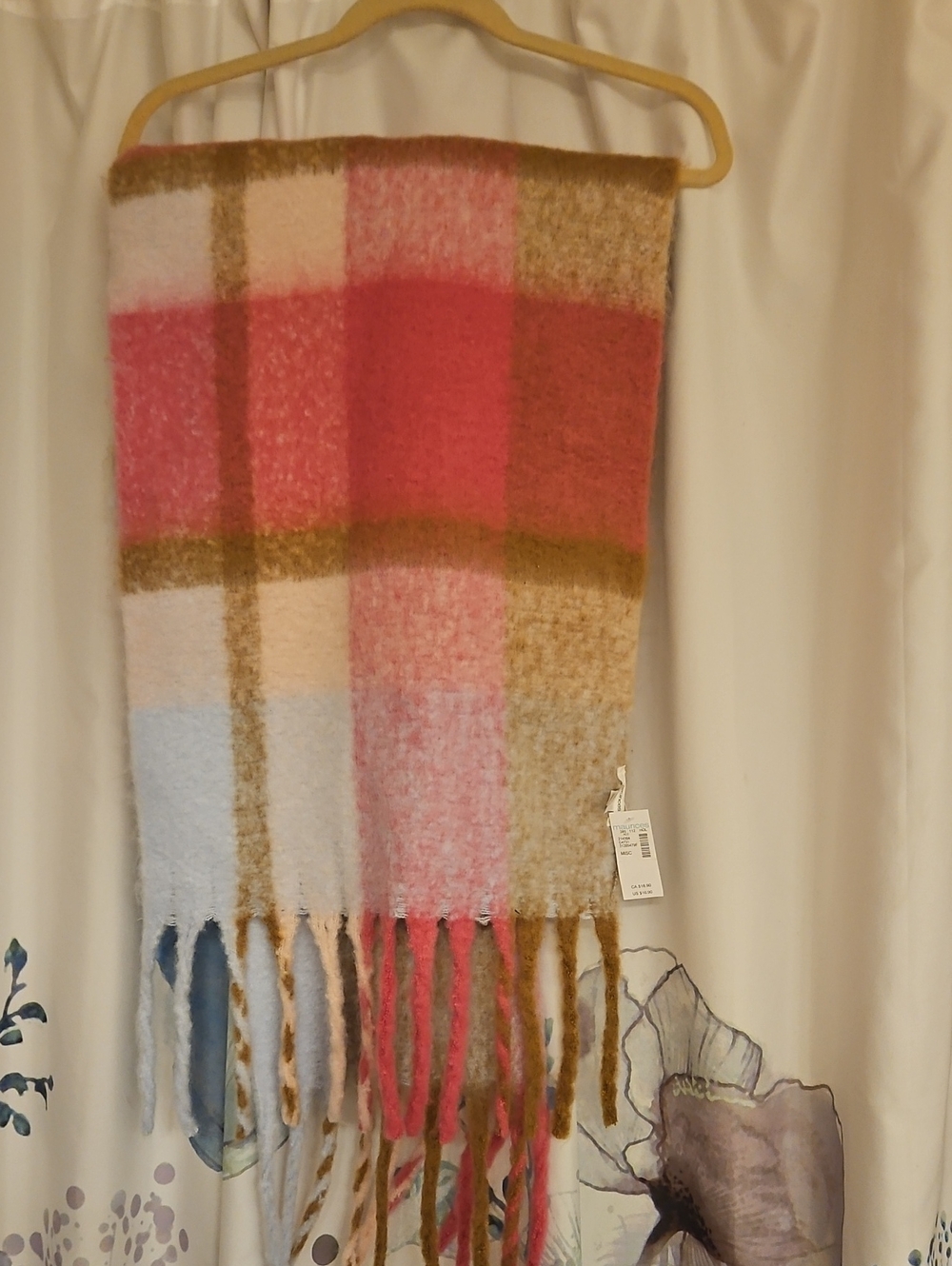 Maurices Pink Plaid Fringe Scarf